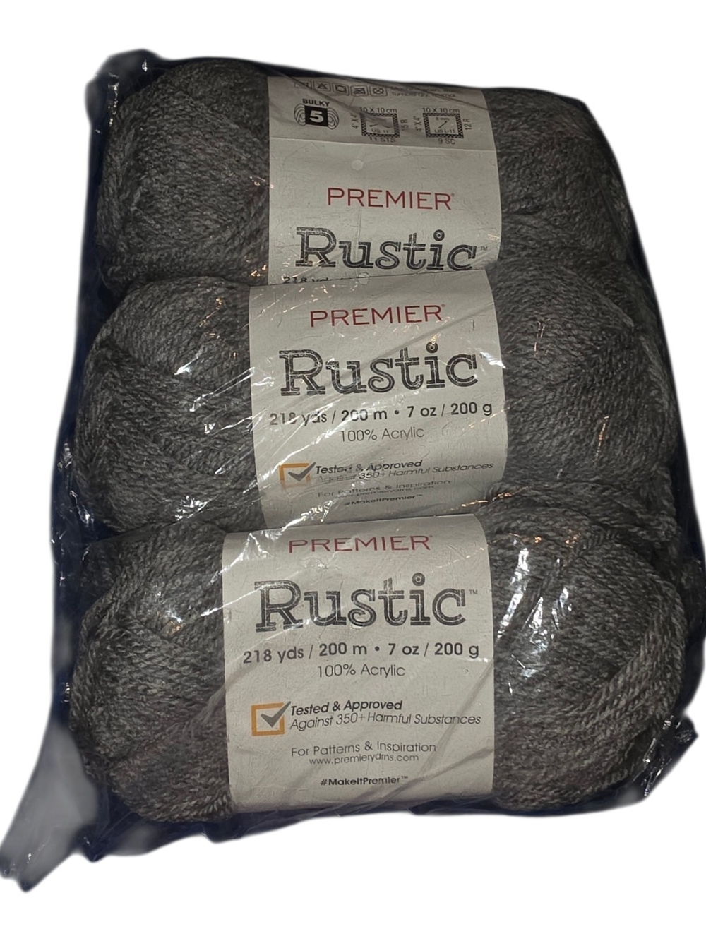 Premier Rustic Yarn Dark Cloud Gray Lot of 3 Bulky #5 654 Yards Discontinued